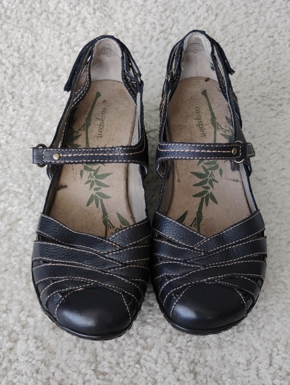 Easy Spirit Esprimula Black Leather Mary Jane Flats Quirky Comfort Lagenlook 6W